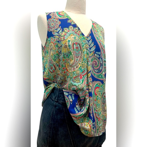 Asymmetrical Front Blouse Blue and Green - Picture 1 of 5